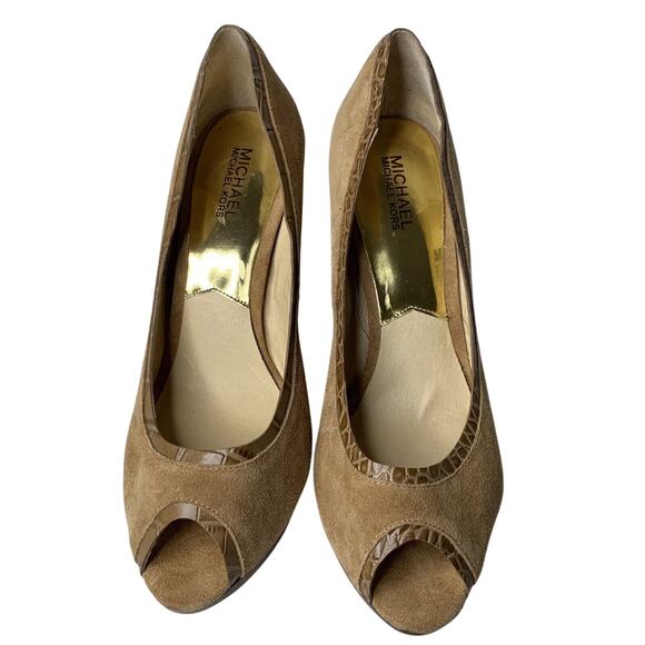 Michael Kors Pumps Women's Size 10 Brown Leather Tan Peep Toe Coquette - Picture 6 of 8